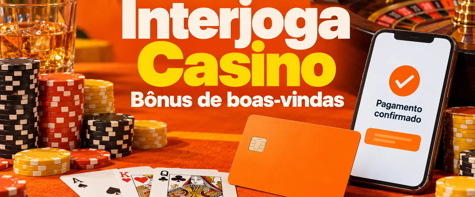 Cesta laranja do Interjoga Casino no caixa do supermercado com a oferta de 100 giros grátis e até R$ 4.500